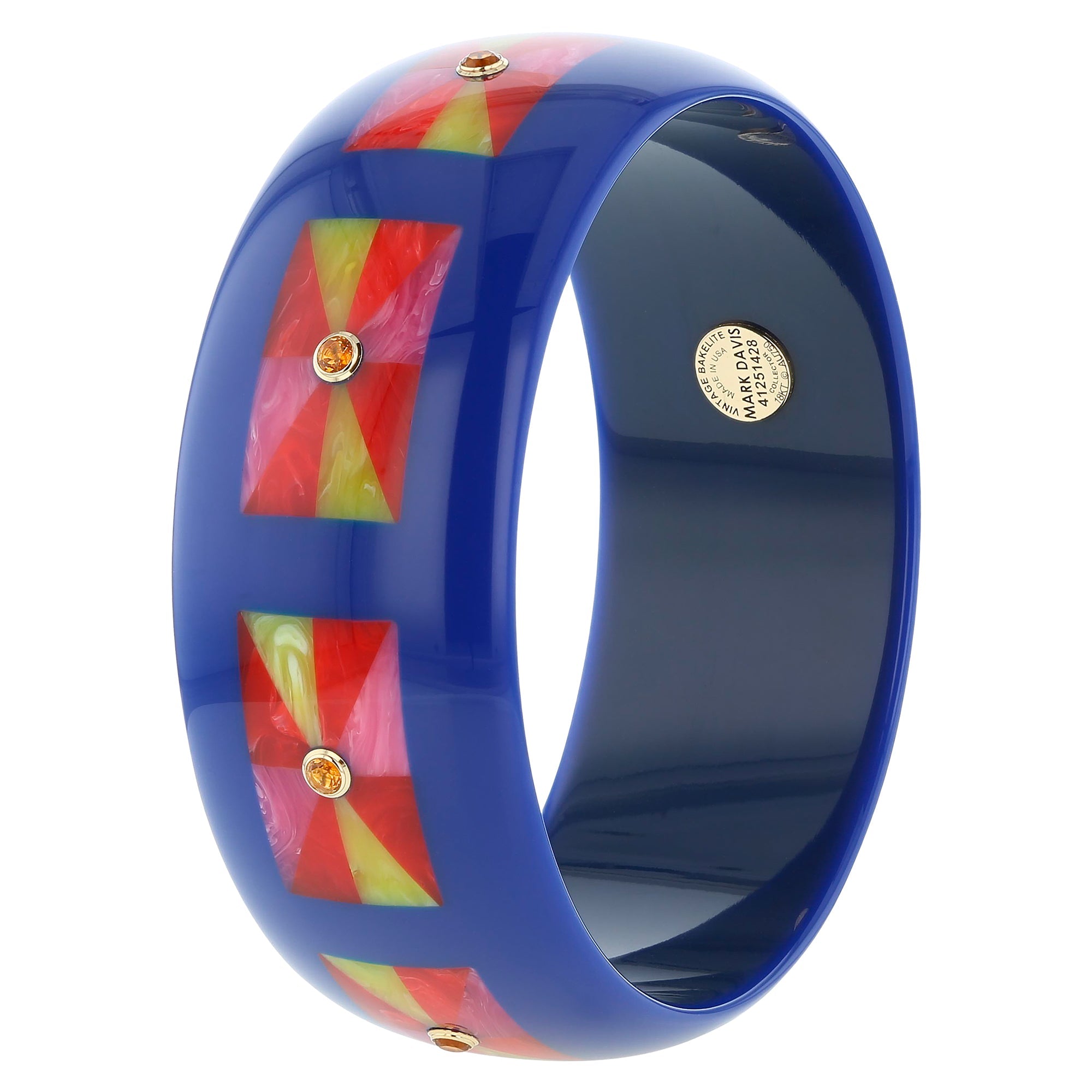 Sawyer Bangle | Royal blue bakelite bangle with inlay and stones.