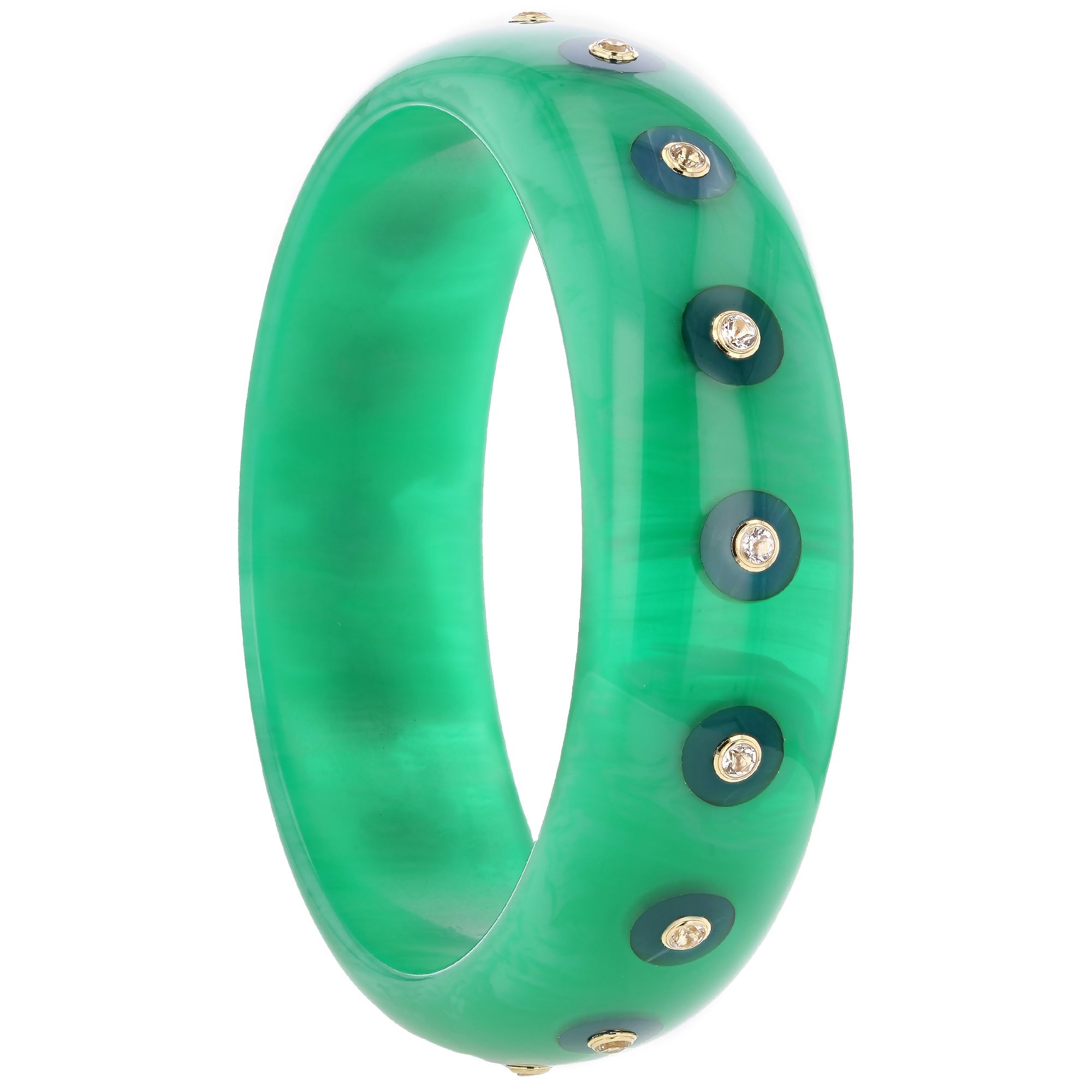 Sophia Bangle | Mint green bakelite bangle with inlay and stones.