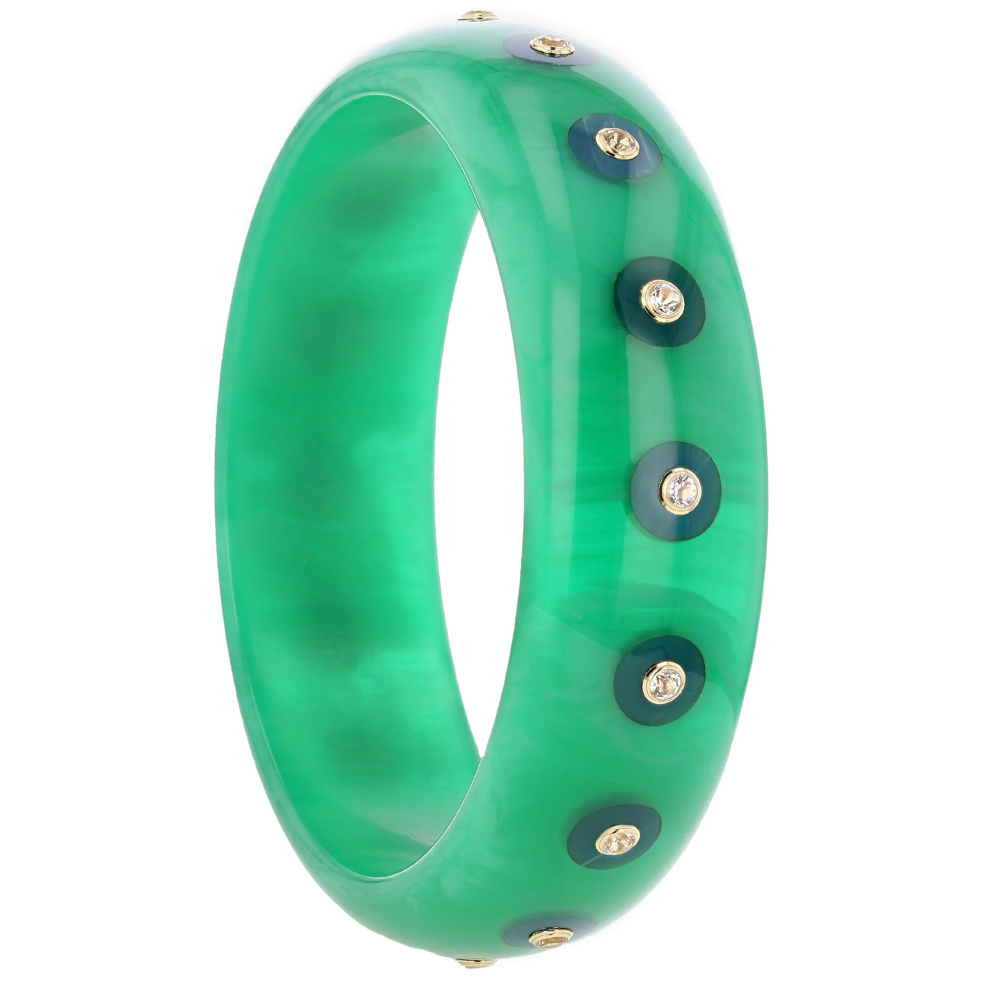 Sophia Bangle | Mint green bakelite bangle with inlay and stones.