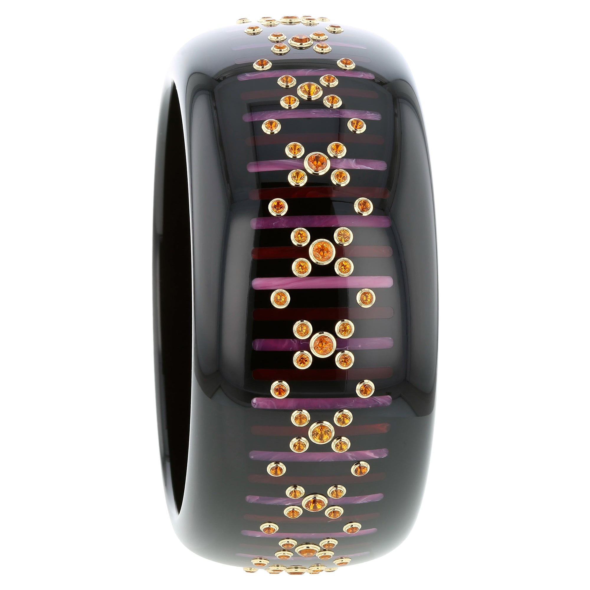 Taylor Bangle | Bakelite With Vertical Stripes Inlay And Stones.