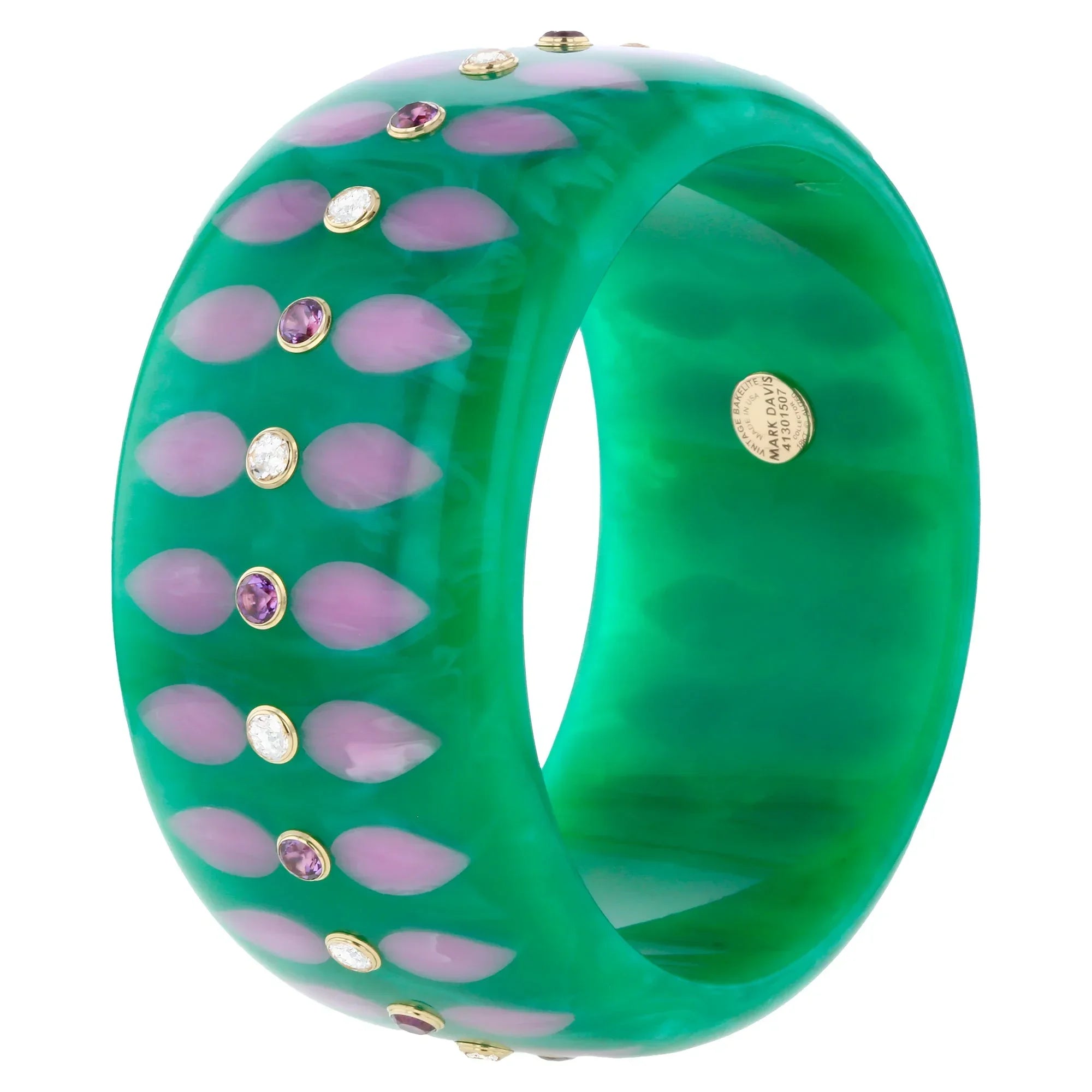 Vicky Bangle | Bakelite with purplish pink inlay and stones.