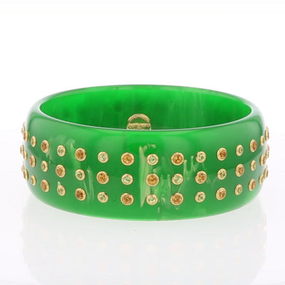 Iris III Bangle | Emerald green bakelite bangle with stones.