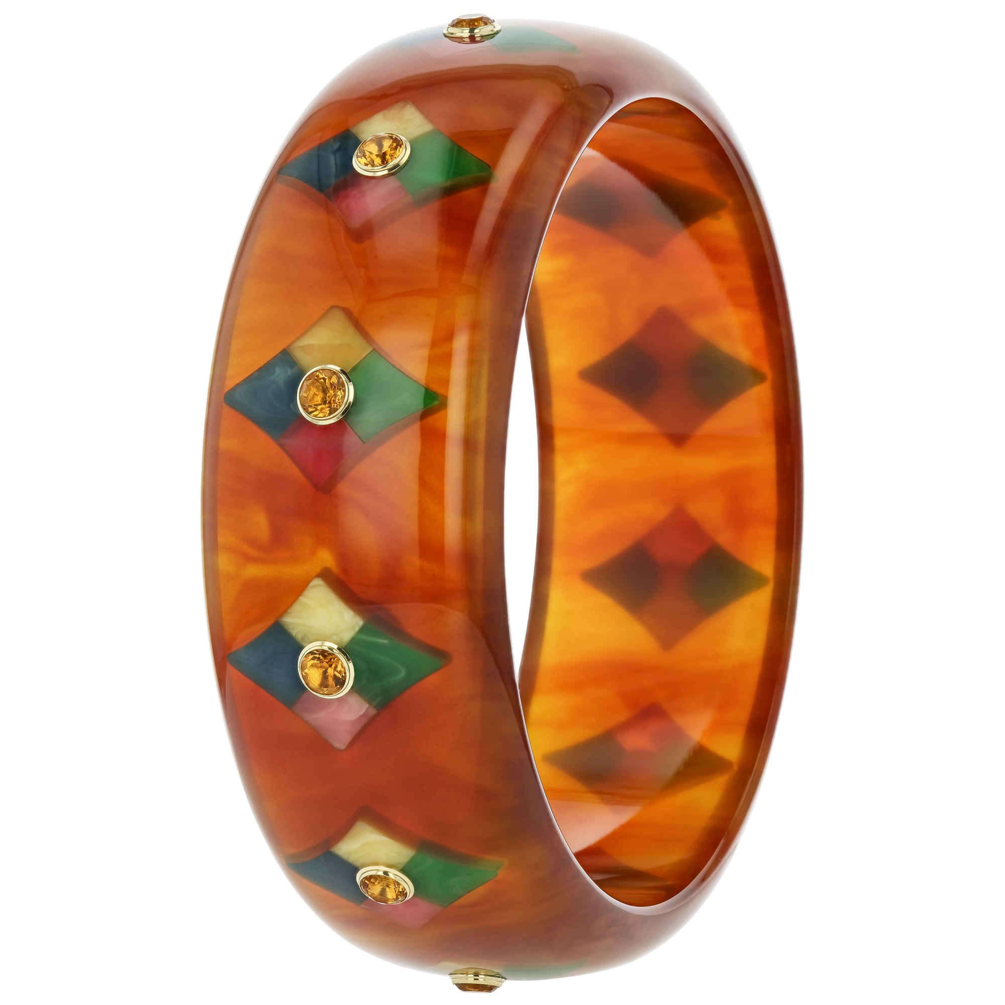 Natalia Bangle | Bakelite bangle with kite shape inlay and stones.