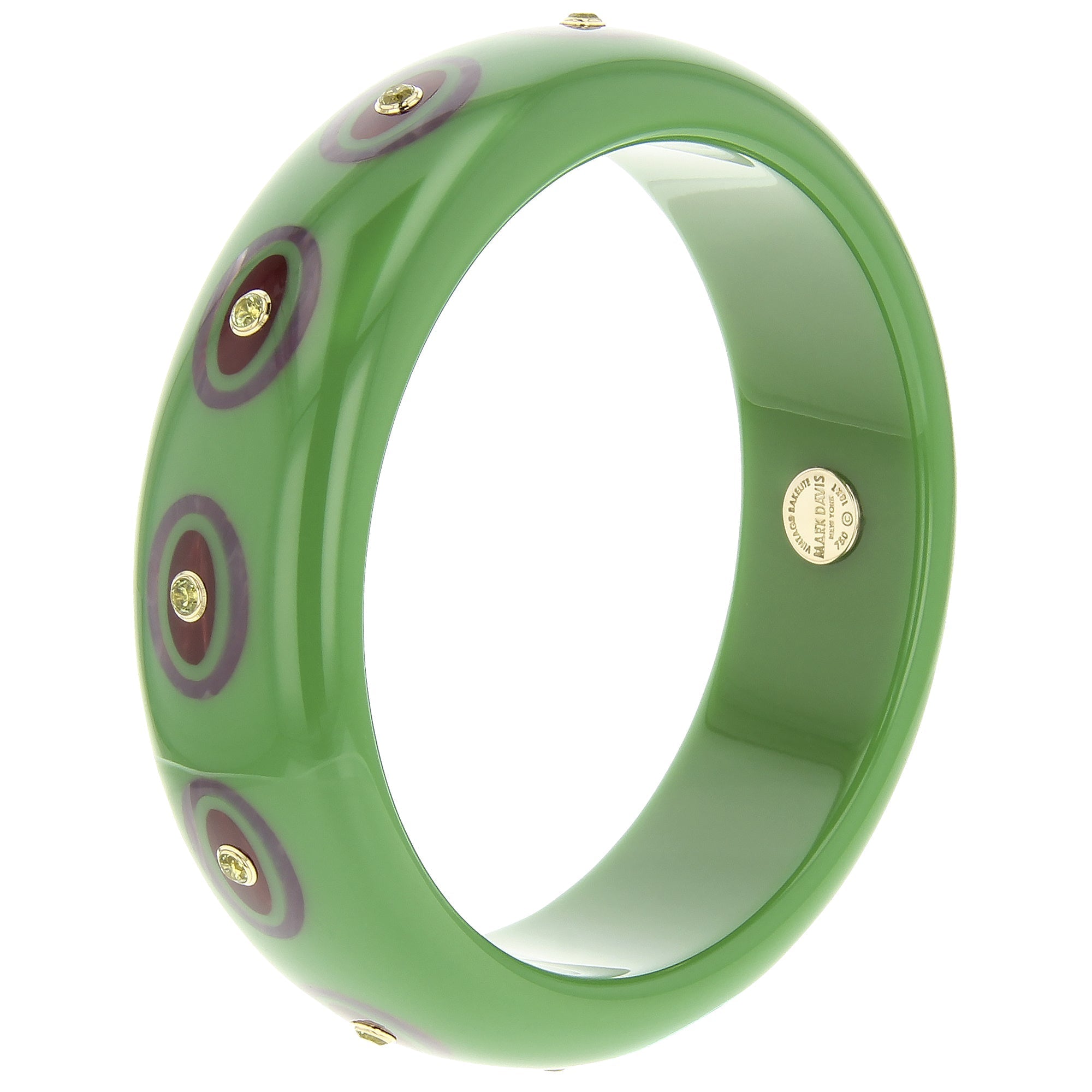 Omari Bangle | Jade green bakelite bangle with inlay and stones.