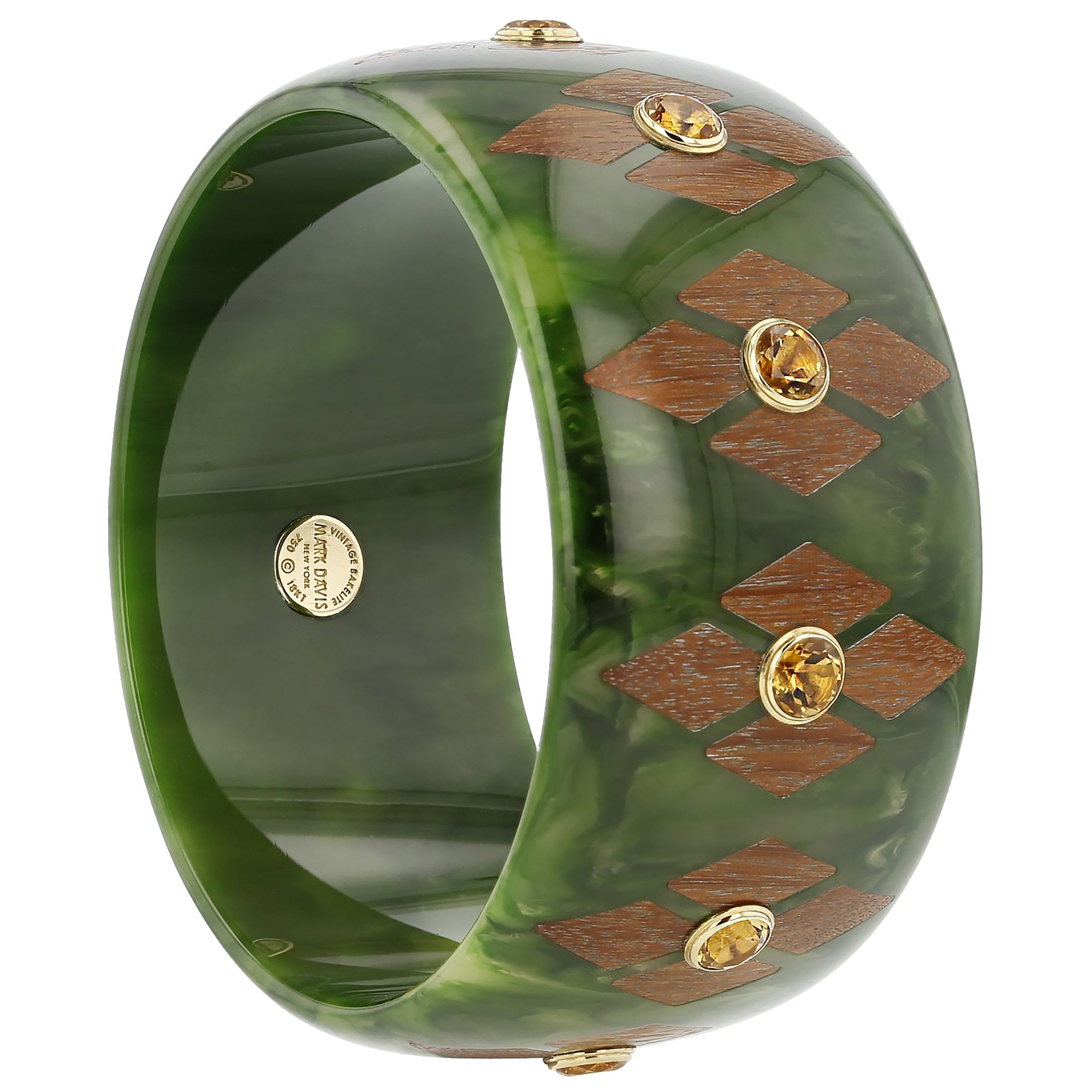 Willow Bangle | Bakelite bangle with wood inlay and stones.